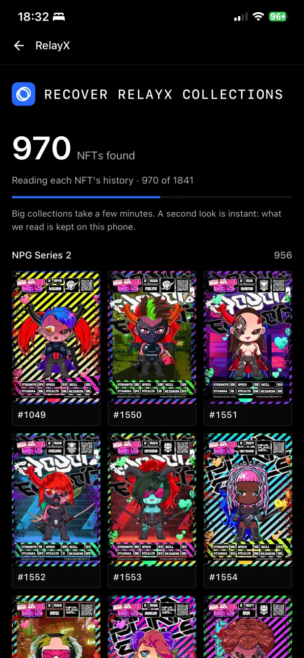 Ninja Punk Girls Series 2 cards appearing in a gallery as the search counts up